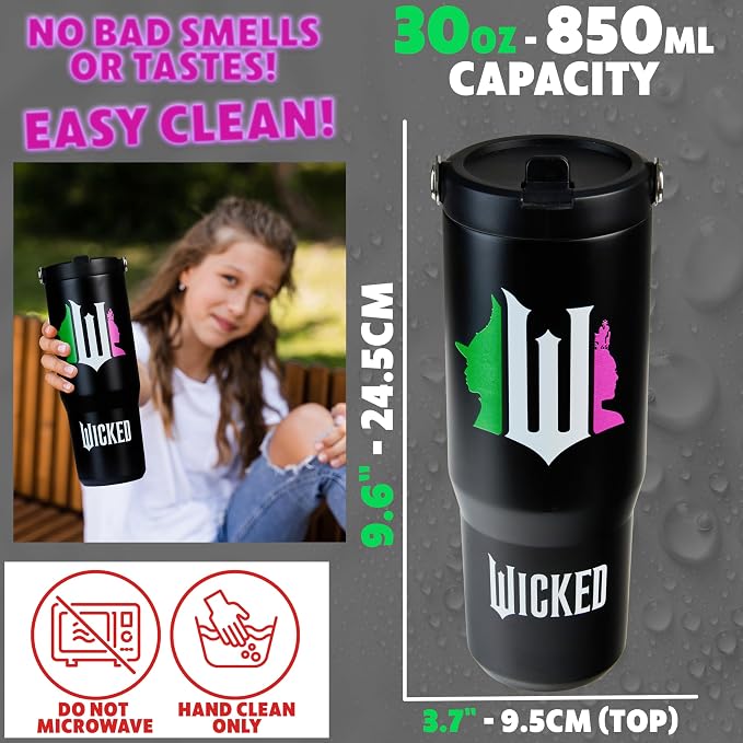 Get Trend Wicked Tumbler with Straw 30oz Girls Teens Insulated Cup with Lid Handle Travel Mug Cups with Lids for School Sports Gifts for Girls (Black Wicked)