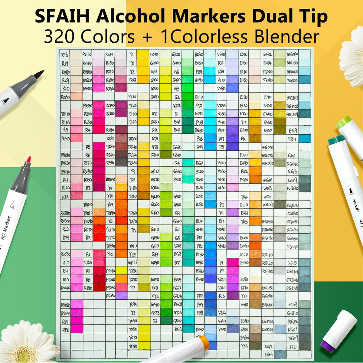 SFAIH Alcohol Markers Brush & Fine Tip 321 Set - Dual Tip Professional Artist Markers for Adult Coloring Books, Illustration, Manga, Animation, Architecture Sketching - Refillable Ink