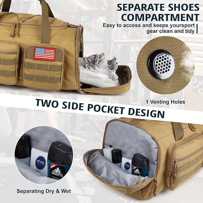 Tactical Gym Bag for Men,70L Large 3 in 1 Sports Duffle Bag
