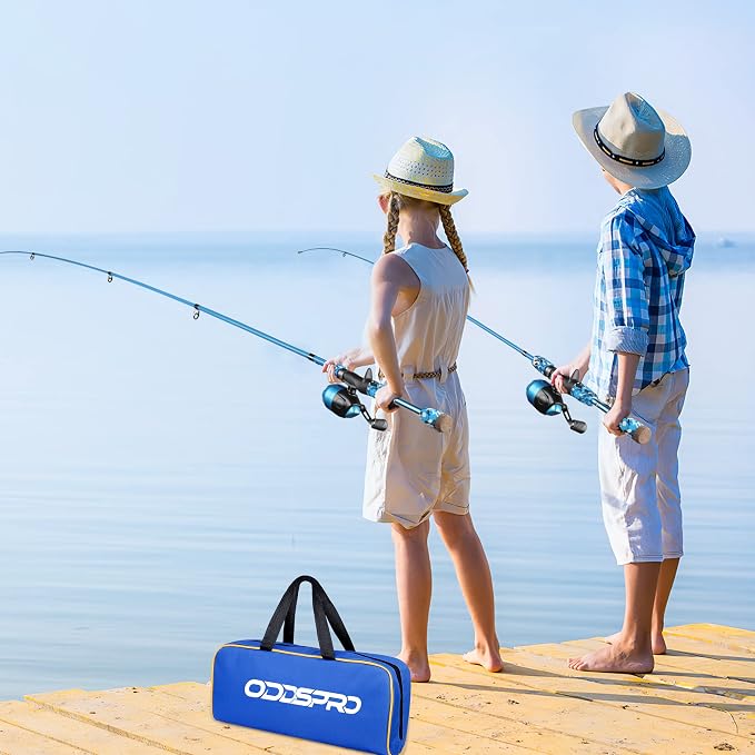 ODDSPRO Kids Fishing Pole Pink, Portable Telescopic Fishing Rod and Reel Combo
