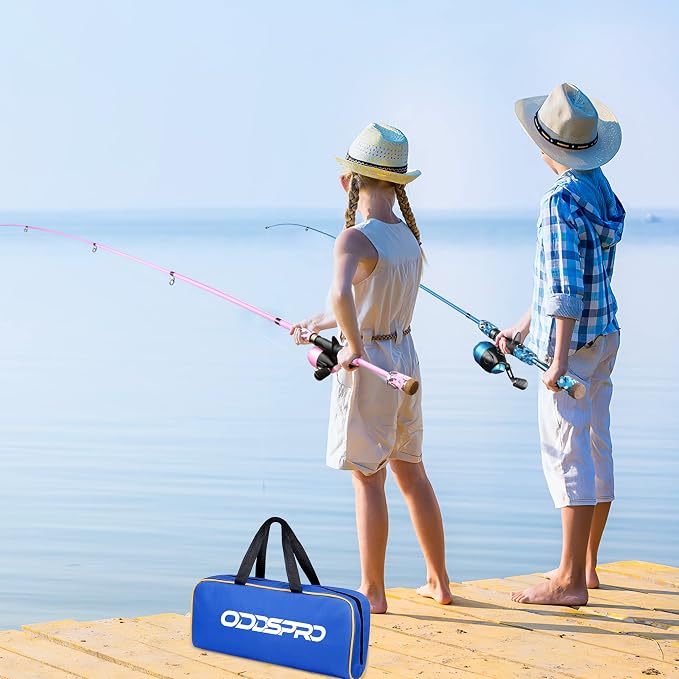 ODDSPRO Kids Fishing Pole Pink, Portable Telescopic Fishing Rod and Reel Combo