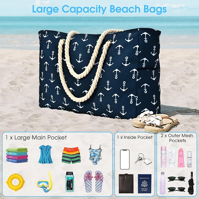 Becokan Beach Bag Large Beach Tote Bag