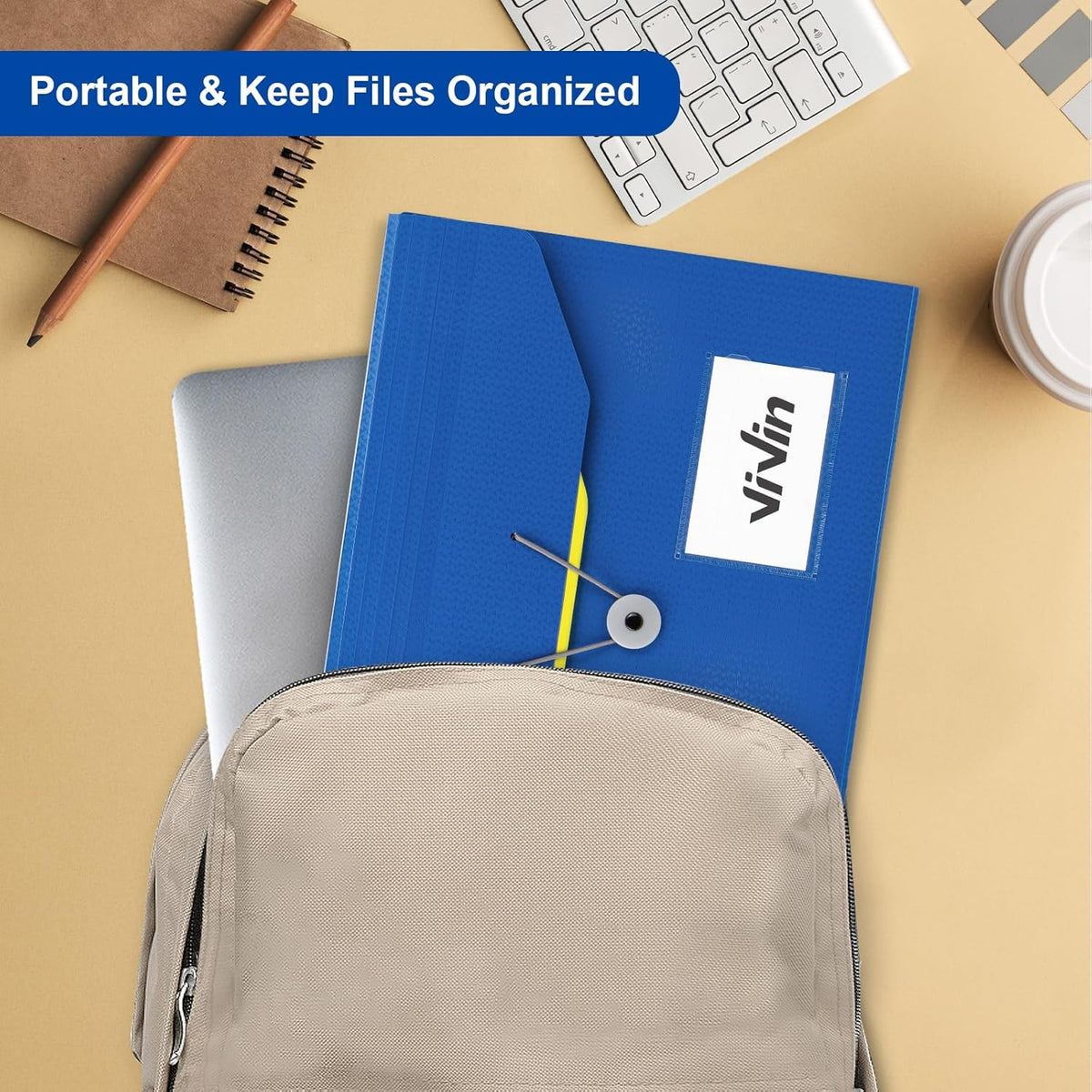 ViVin Expanding File Folder, 13-Pocket Accordion Filing Organizer with Extra Pocket & Labels, Portable Expandable Poly Folio for Documents Receipt Bills Invoice, Letter/A4 Size - Blue