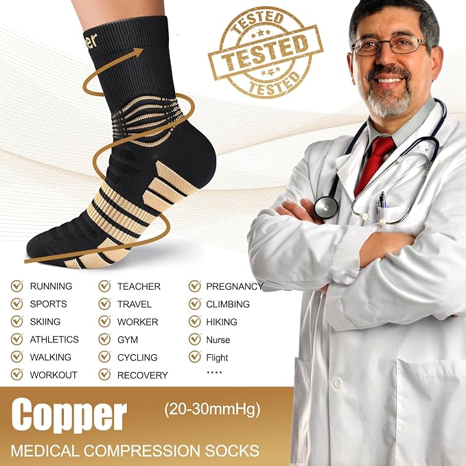 NEENCA Professional Copper Compression Socks, Medical Ankle Support Socks