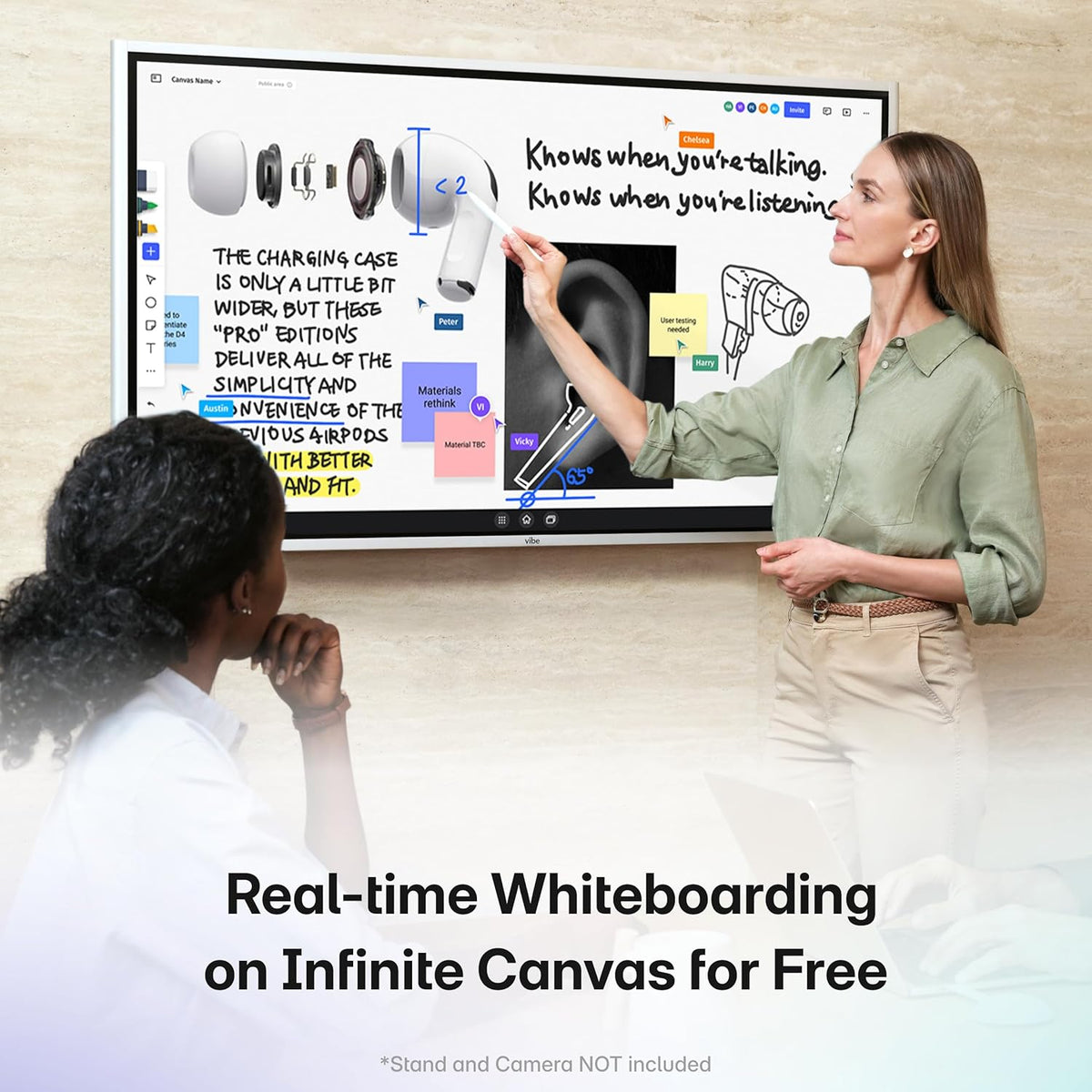 Vibe S1 4K UHD Smart Board, 55 Inch Digital Whiteboard for Office and Classroom, Electronic Presentation Meeting Device for Hybrid Work, Interative Touchscreen Display, Chrome OS and 250+ Free Apps