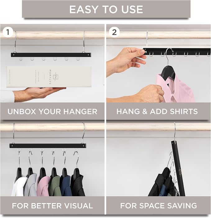 MORALVE Space Saving Hangers for Closet – 4 Pack European Beechwood 6-Tier