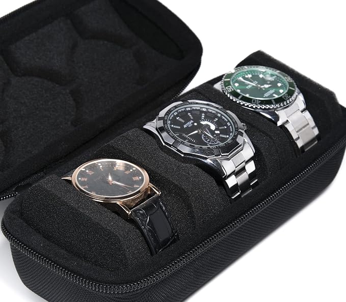 3 Slot Hard Watch Travel Case, Watch Roll Case Storage and Organizer