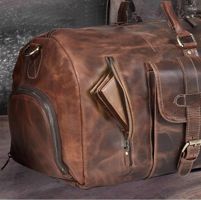 20 Inch Leather Duffel Bags for Men and Women Full Grain Leather Travel