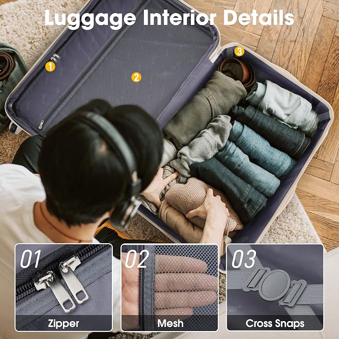 Merax Luggage sets of 2 Piece 20 24 IN Carry on Luggage Hard Case White Pink