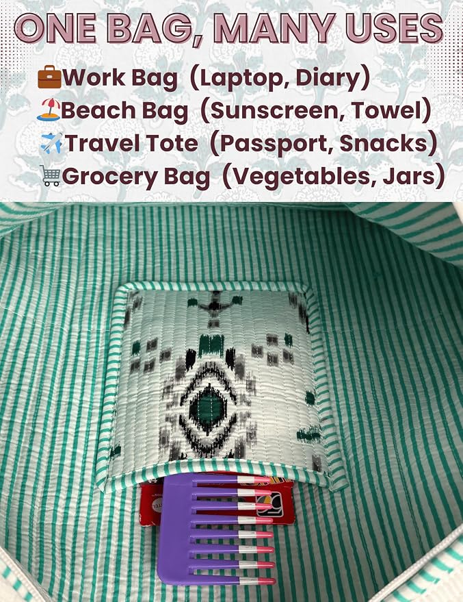 Cotton Quilted Tote Bag for Women – Large Beach & Travel Tote
