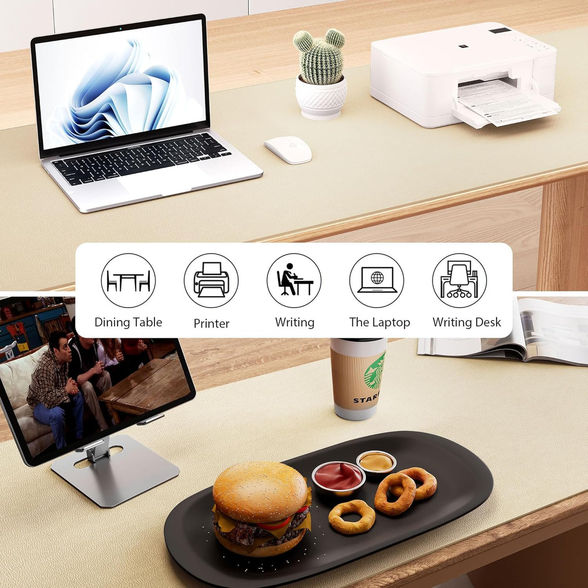 Aothia Leather Desk Pad Protector, Office Mat, Large Mouse Pad, Laptop Pad, Non-Slip PU Leather Blotter, Waterproof Writing Pad for Office and Home (Beige, 47" x 17")