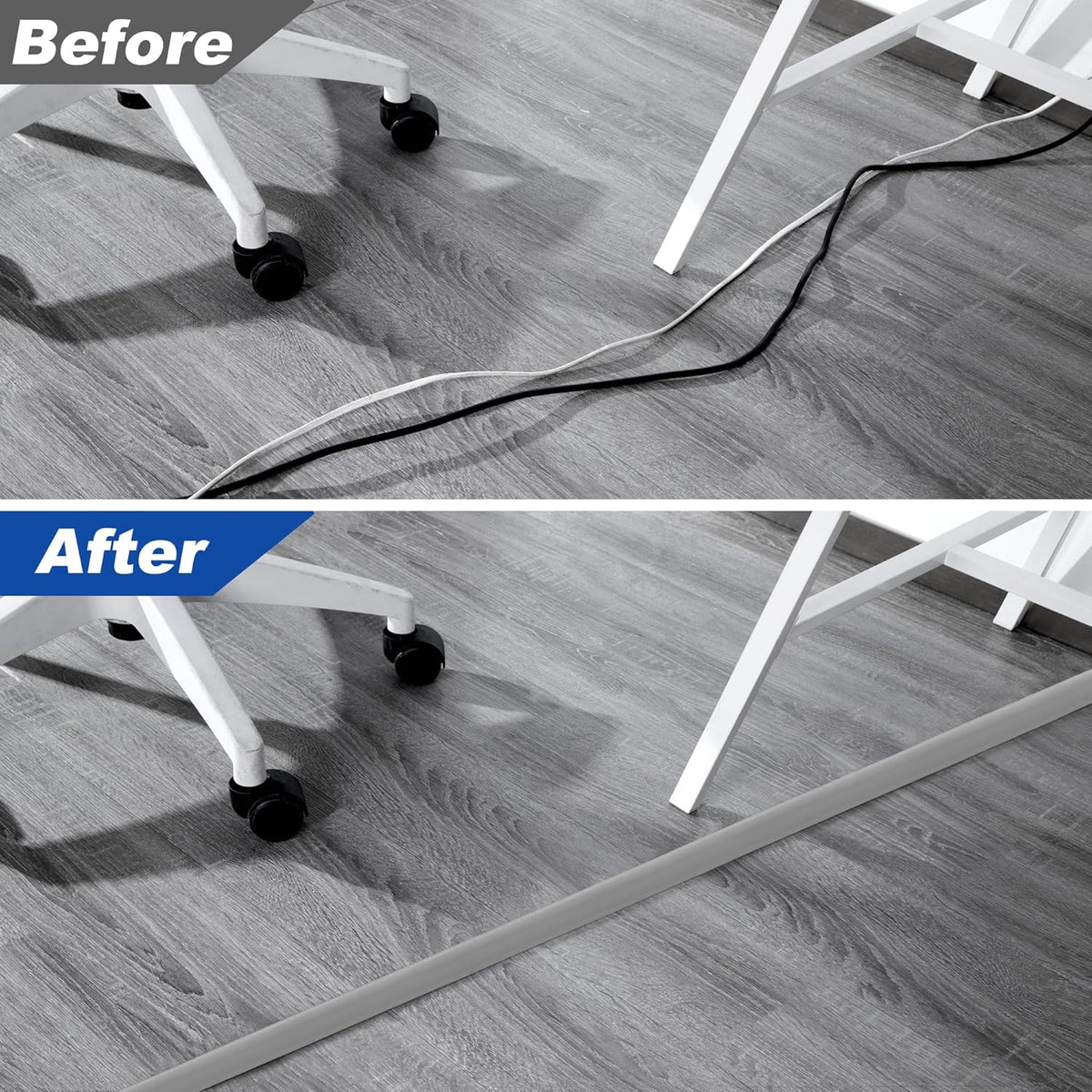 4ft Cord Cover for Wires on Floor, Grey Extension Cable Management, Hide Electrical Hider Protector, Cable Cavity: 0.78" W x 0.32" H
