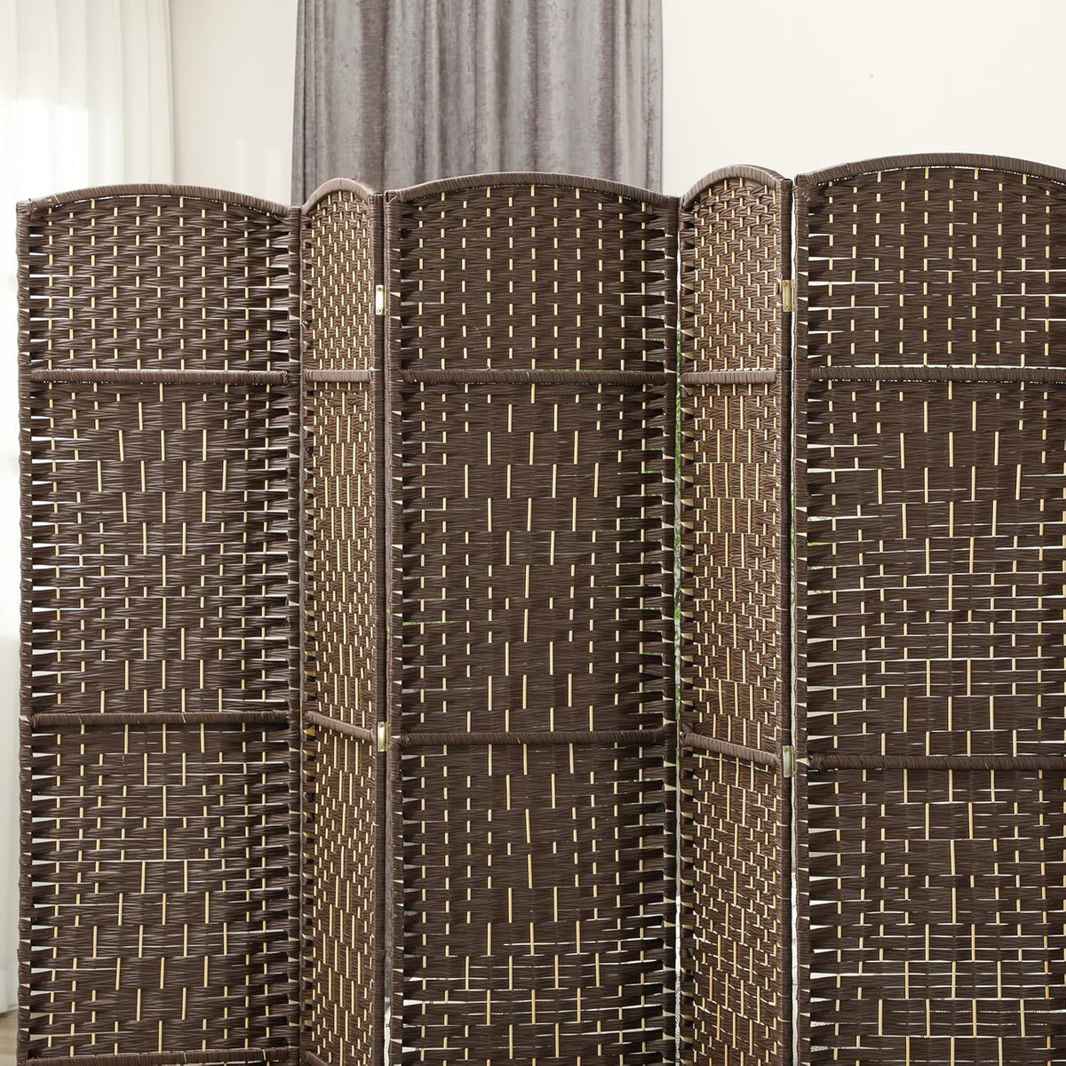 HOMCOM 6 Panel Room Divider, 6' Tall Folding Privacy Screen, Hand-Woven Freestanding Wall Partition for Home Office, Bedroom, Brown