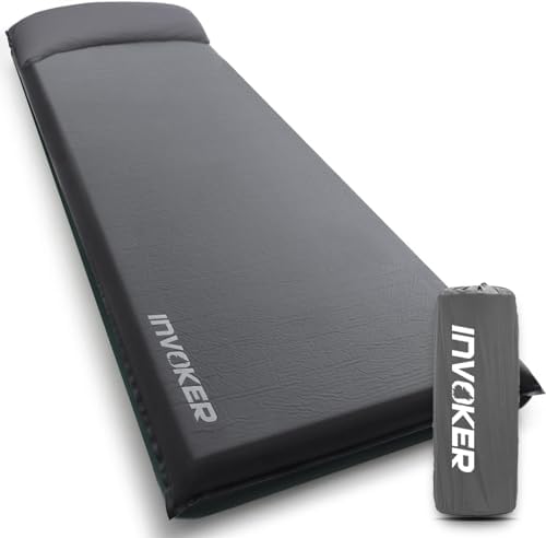 INVOKER Camping Sleeping Pad, Self-Inflating, 75 x 24 x 3.15 in, Grey
