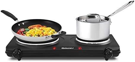 Elite Gourmet Double Cast Iron Burner, 1500W Hot Plate, Adjustable Temp