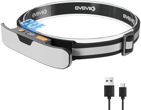 svsviio K0206 1500 Lumens Rechargeable LED Headlamp,Super Bright 230° Wide Beam Head lamp,3 Modes,Lightweight,IPX5,Head Lights for Forehead,Hard Hat Flashlight for Adults Camping Essentials Gear