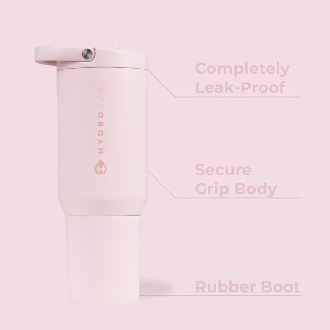 HydroJug Sport - Stainless Steel Tumbler with Straw, Vacuum Insulated, 20oz Leakproof Water Bottle, Ergonomic Design, Reusable, Dishwasher Safe, Rubber Base, Durable for Gym or Outdoors, Pink Sand