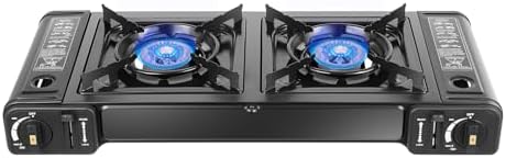 Double Burner Butane Stove, Butane Camping Stove Kit with Carrying Case, Portable Auto Ignition Camping Burner for RV, Apartments, Outdoor