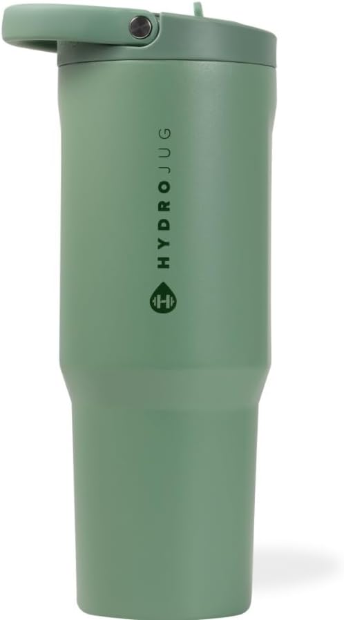 HydroJug Sport - Stainless Steel Tumbler with Straw, Vacuum Insulated, 32oz Leakproof Water Bottle, Ergonomic Design, Reusable, Dishwasher Safe, Rubber Base, Durable for Gym or Outdoors, Sage