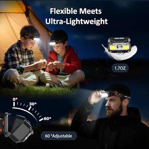 LHKNL Headlamp Rechargeable, Lumen Super Bright Motion Sensor Head Lamp Flashlight,2-Pack Waterproof LED Headlight with White Red Light,8 Modes Head Lights for Camping Cycling Running Fishing