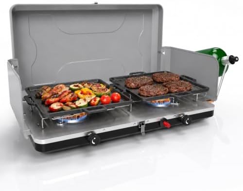 Dual Burner Propane Camping Stove, Portable Outdoor Stove with 22,000 BTU