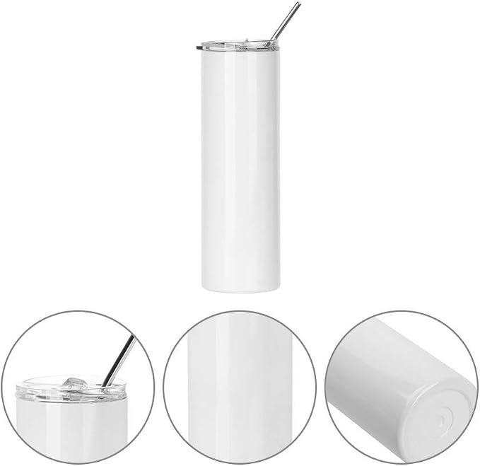 PYD Life Sublimation Blanks Tumbler Skinny 30 OZ Straight Stainless Steel Coffee Cups Mugs with Lid and Metal Straw for Tumbler Press Machine Heat Transfer 4 Pack
