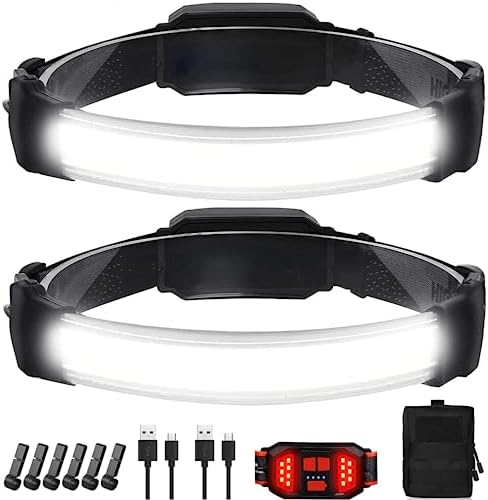 Headlamp Rechargeable,Ultra Bright Upgrade 1500 Lumens 6 Modes Head Lamp Led Rechargeable with Taillight(Individual Control),230°Wide Beam Waterproof Headlamps for Adults Outdoor Camping Running