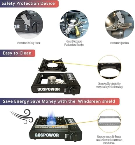 Propane or Butane Stove with Windblocker,Dual Fuel 10,000 BTU Propane Stove for Camping, Automatic Ignition Gas Portable Stove with Propane Adapter Hose Carrying Case for Outdoor (Fuel Not Included)