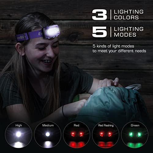 EverBrite Headlamp, 2 Pack Kids Headlamp with Red Light and Memory Function, Head Lamp for Adults and Kids with 5 Modes, Bright Headlamps for Camping, Running, Christmas Gifts, Batteries Included
