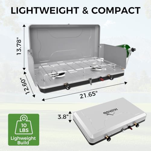 Dual Burner Propane Camping Stove, Portable Outdoor Stove with 22,000 BTU