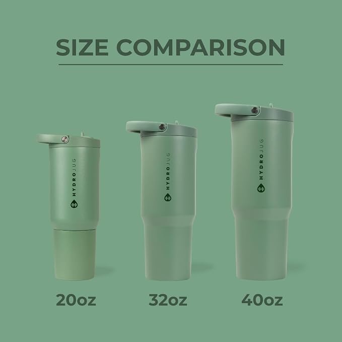 HydroJug Sport - Stainless Steel Tumbler with Straw, Vacuum Insulated, 40oz Leakproof Water Bottle, Ergonomic Design, Reusable, Dishwasher Safe, Rubber Base, Durable for Gym or Outdoors, Sage