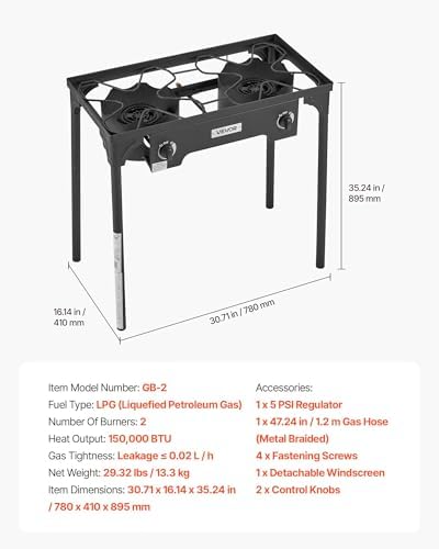 VEVOR 2 Burner Outdoor Propane Gas Stove, Propane LPG Gas Camping Stove,