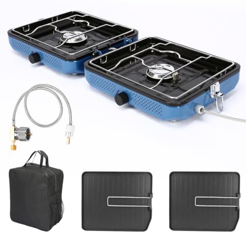 Uniflasy Foldable 2 Burner Camping Stove with Griddles
