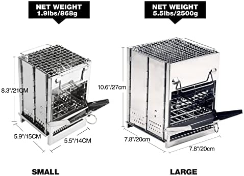 REDCAMP Wood Burning Folding Camp Stove Stainless Steel Grid, Portable Collapsible Backpacking Stove Survival Rocket Stove for Hiking Outdoor Tent Camping Picnic BBQ, Large