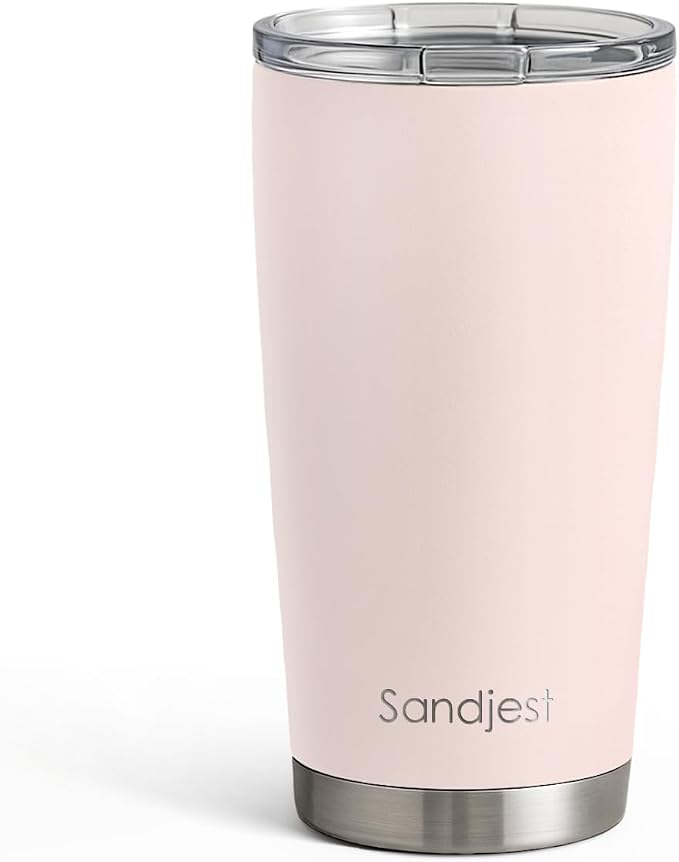 SANDJEST Stainless Steel Tumbler 20 oz, Double Wall Vacuum Insulated Mug with Lid, Travel Coffee Cup for Women Girls Friends Sisters, Birthday Christmas (Pale Pink)