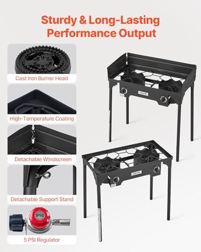 VEVOR 2 Burner Outdoor Propane Gas Stove, Propane LPG Gas Camping Stove,