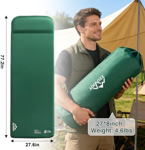 Memory Sleeping Pad, 3.1" Ultra-Thick Foam Sleeping Mats for Camping, 9.5 R-Value Insulated Self Inflating Sleeping Pad with Pillow, Camping Mattress Pad for Car Travel Tent