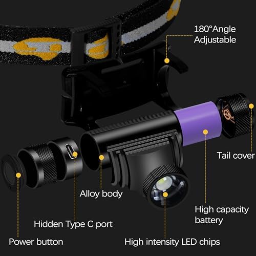 Headlamp Rechargeable, 1200 Lumen Zoomable LED Head Lamp for Adults, IP66 Waterproof Rechargeable Headlight with 9 Modes, Super Bright Head Flashlight with 2600 mAh for Outdoor Camping Hiking Running