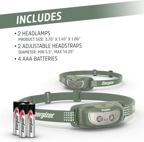 Energizer Universal LED Headlamp (2-Pack), IPX4 Water Resistant Headlamps, Bright Head Light for Outdoors, Camping, Running, Storm, Survival LED Light for Emergencies (Batteries Included)