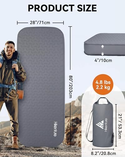 Hikenture 4" Thick Self Inflating Sleeping Pad, Foam & Air Camping Mattress