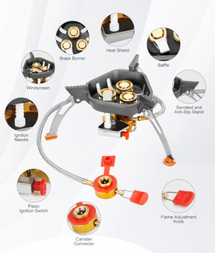 WADEO 7200W Windproof Camp Stove, Camping Gas Stove with Piezo Ignition