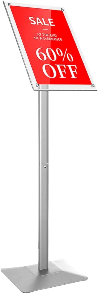 DISPLAYSWORKER Adjustable Heavy Duty Pedestal Sign holder floor Stand,sign stand poster stand ,acrylic frame for 8.5 x 11 inch,Silver (silver, acrylic frame 8.5-x-11-inch)