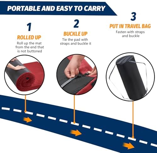 CYMULA Memory Foam Camping Mattress Pad, CertiPUR-US Sleeping Mat, Portable Roll Up Mattress for Adults, Camping Bed Pads for Sleepover, Car Bed with Travel Bag