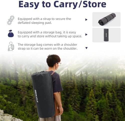 INVOKER Camping Sleeping Pad, Self-Inflating, 75 x 24 x 3.15 in, Grey