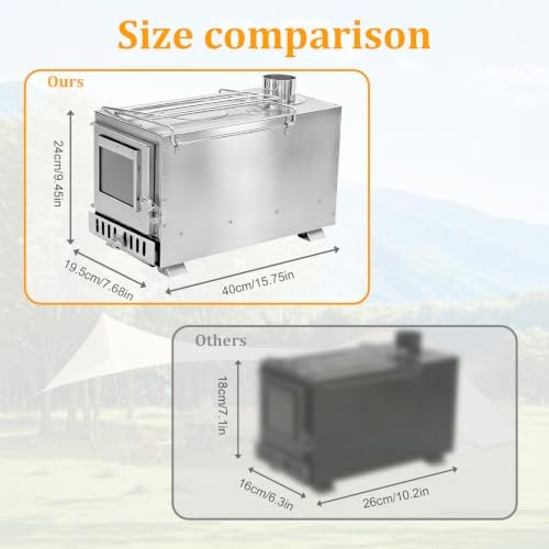 unho Stainless Hot Tent Stove： Prevent rusting 15in with 6 Chimney Pipes