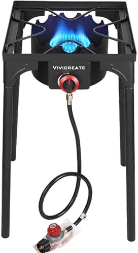 Vivicreate 30000 BTU Propane Gas Stove Outdoor Single Burner Adjustable Height with 20PSI Regulator Heavy Duty Cooker for Patio Camping Garden BBQ Fogon de Gas Estufa de Gas Portatil Parrillas