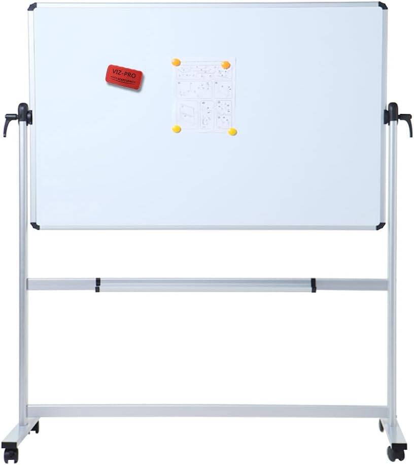VIZ-PRO Double-Sided Magnetic Mobile Whiteboard, 72 x 40 Inches, Rolling Dry Erase Board Easel Stand on Wheels with Aluminium Frame for School Office Home