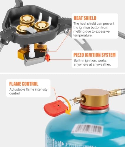 WADEO 7200W Windproof Camp Stove, Camping Gas Stove with Piezo Ignition
