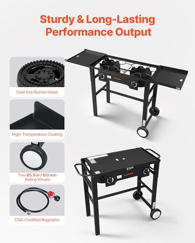 VEVOR 2 Burner Outdoor Propane Gas Stove, Propane LPG Gas Camping Stove,