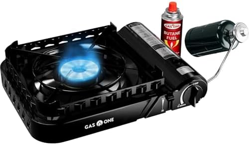 GasOne 15,000 BTU Propane or Butane Stove Dual Fuel Stove Portable Camping Stove - Patented - with Carrying Case Great for Emergency Preparedness Kit
